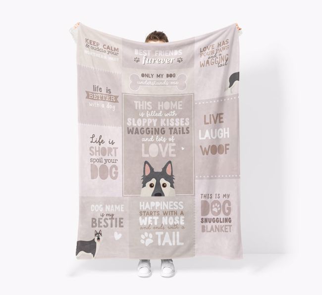 Patchwork Quotes: Personalised {breedFullName} Premium Sherpa Fleece Blanket
